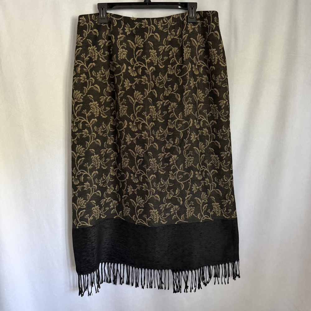 Parisian Signature Skirt Womens 16W Tweed Fringe Maxi Lined Minimalist Old Money